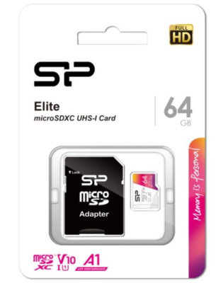 Карта памяти microSD 64Gb Silicon Power Elite microSDXC Class 10 UHS-I (SD адаптер)