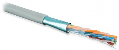 Кабель FTP кат. 5е, 4 пары, PVC, экран-фольга (в бухте 305м) Hyperline FTP4-C5E-SOLID-GY