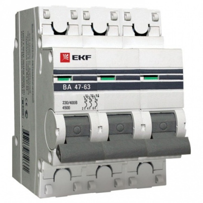 Выключатель автомат. 3р 40А 4,5кА, EKF PROxima ВА47-63 mcb4763-3-40C-pro, х-ка C